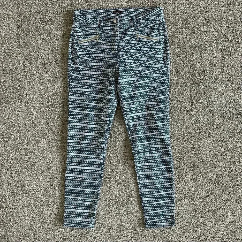 J. McLaughlin Womens Blue White Geometric Print Stretch‎ Pull On Jeans Zipper 6